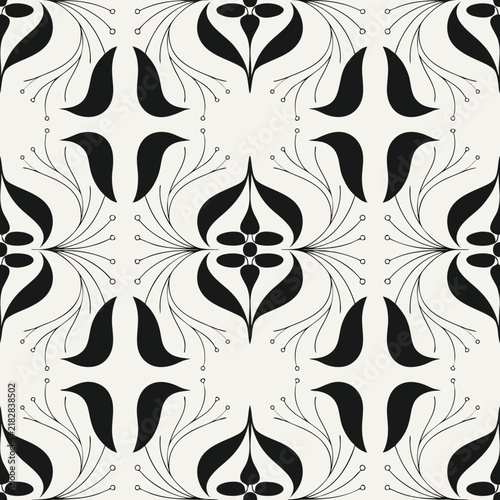 Elegant Black and White Floral Geometric Seamless Pattern