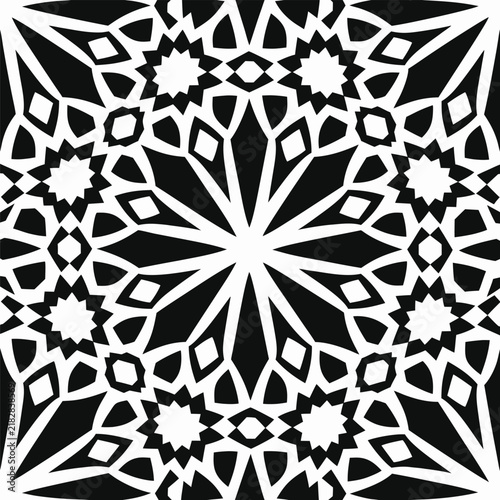 Black and White Intricate Geometric Mandala Seamless Pattern