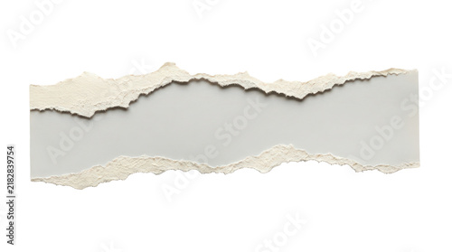 Torn paper strip texture, ripped white cardboard edge element, grunge creative layout template isolated on Transparent Background