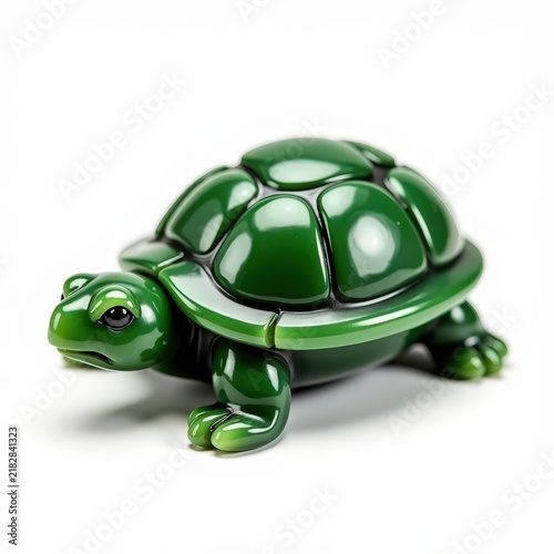 Jadeite turtle carving with rounded segmented shell and glossy green finish on white background for decor and collectors