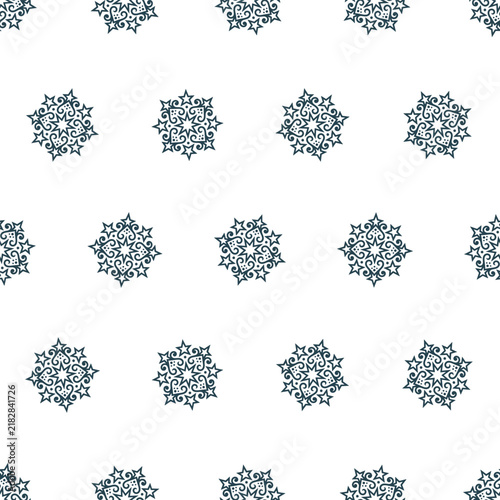 Seamless Damask Pattern with Dark Blue Ornate Star Motifs