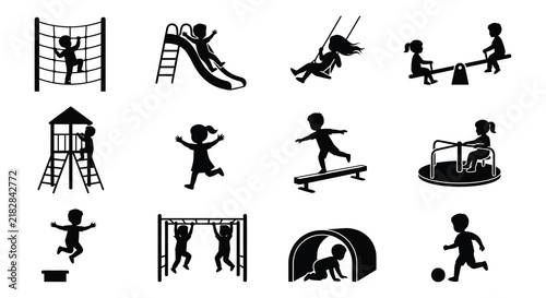 фотографія Playground silhouettes depict children enjoying various recreational equipment a