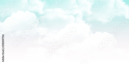 Photography Soft fluffy white clouds against a dreamy pastel turquoise blue sky background