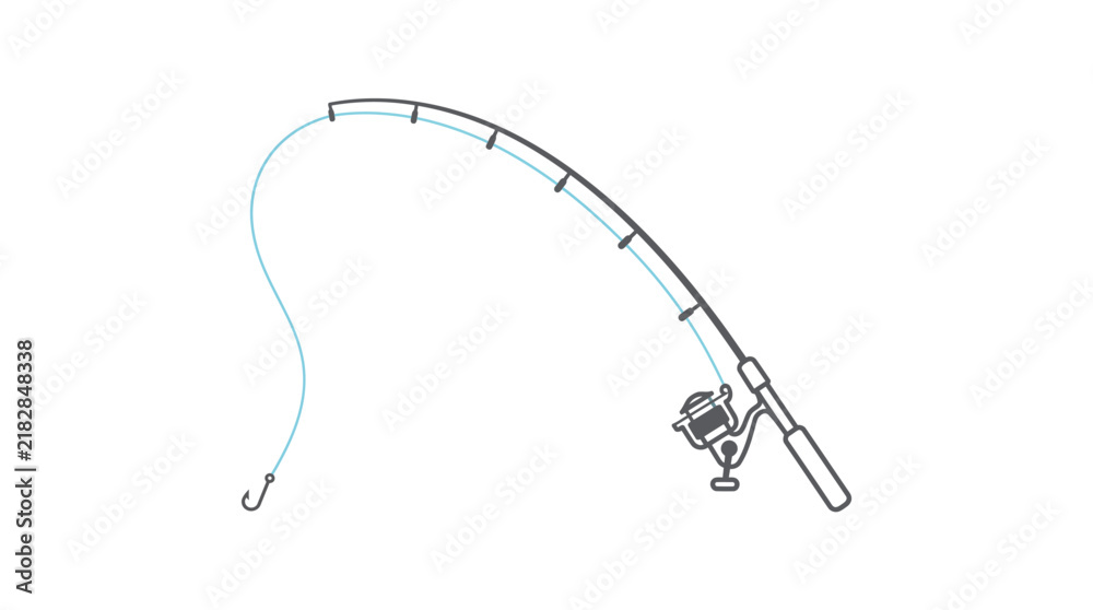 Fototapeta premium Simple minimalist fishing rod and fishing line icon.