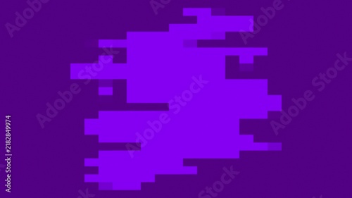Abstract purple pixel blocks moving through different stages create a digital glitch animation with geometric motion and modern technology concept
