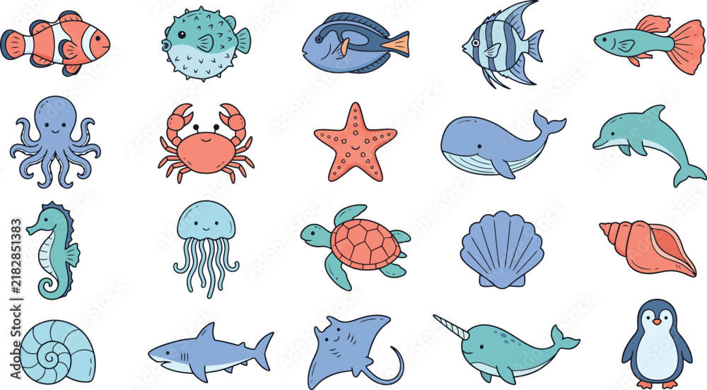 Obraz premium Collection of cute sea