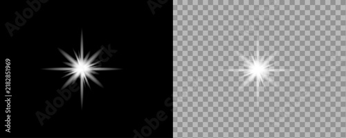 Single white star burst light effect isolated on black and transparent background for graphic design projects