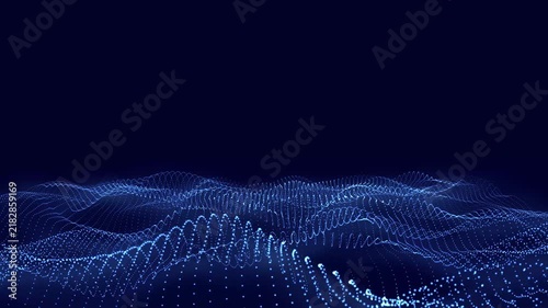 Glowing Blue Particle Waves Background for Tech & Data Visualization: An Abstract, High-Tech Digital Landscape with Cyber Network Particles, Dynamic Particle Stream for Futuristic Loop Video Content a