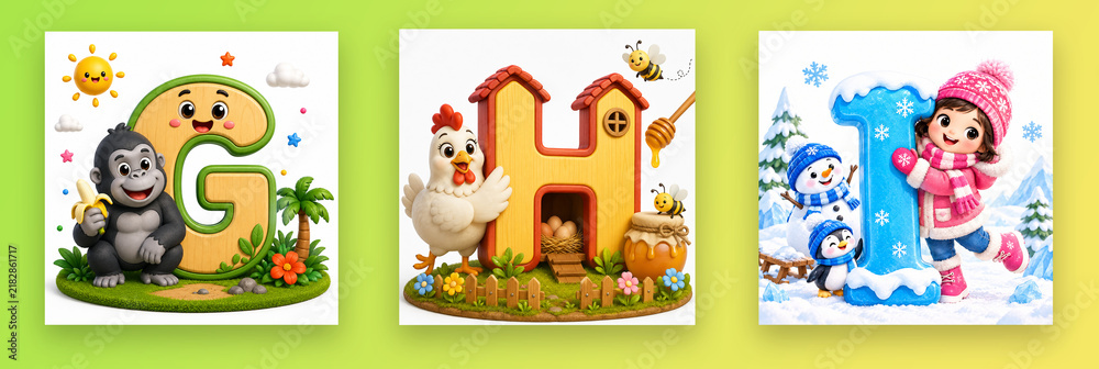 Fototapeta premium HI Alphabet for Kids | G H I Learning Activities for PreschoolThis educational artwork is perfect for preschoolers, toddlers and kindergarten children. Great for alphabet practice, early education,