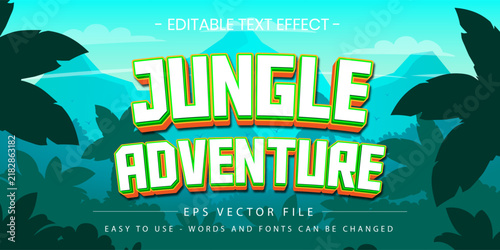 Jungle Adventure game editable text effect vector illustration