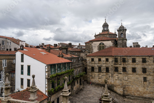 View of Praza da Quintana and San Paio de Antealtares from the Cathedral Rooftops, Santiago de Compostela, Galicia, Spain