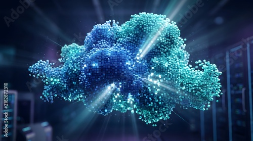 High-Tech Volumetric AI Cloud Matrix 3D Render