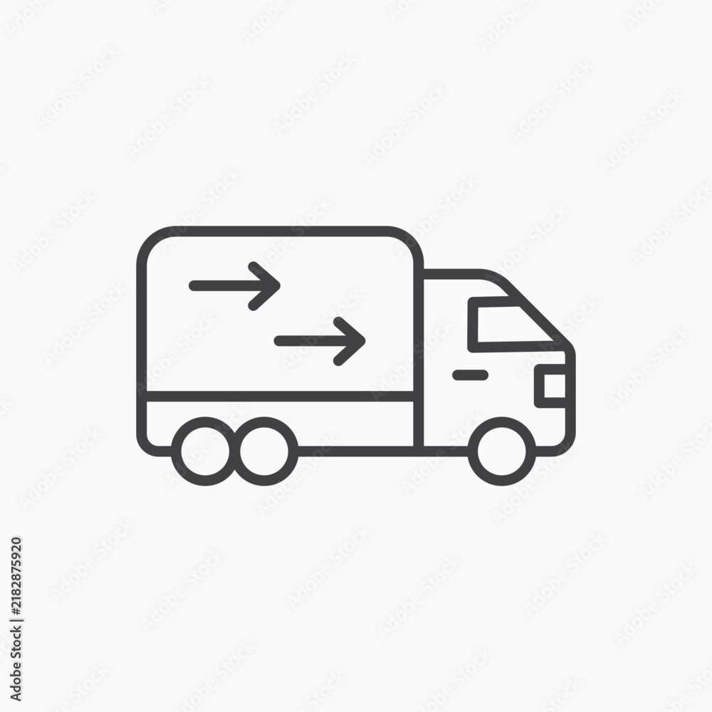 Fototapeta premium Truck arrow icon flat outline in black