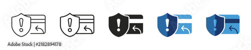 Card security warning refund alert icon set, vector illustration