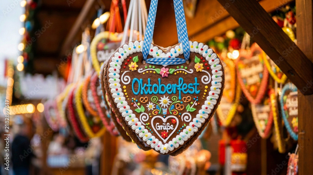 Fototapeta premium Lebkuchenherz Gingerbread Heart at Oktoberfest Market