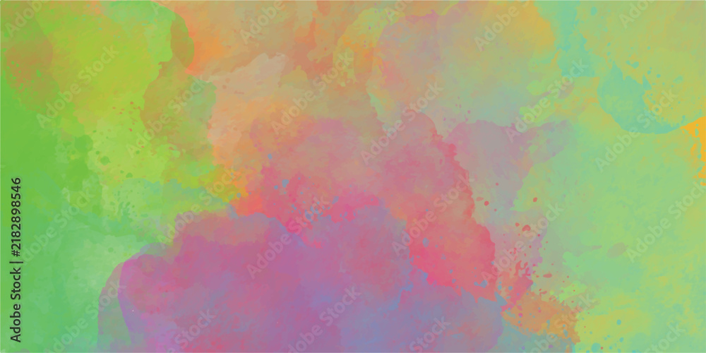 Fototapeta premium Vibrant watercolor cloudburst with soft pink and green hues during a bright daylight against a white background