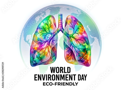 Colorful watercolor lungs with globe design for world environment day ecofriendly awareness campaign illustration