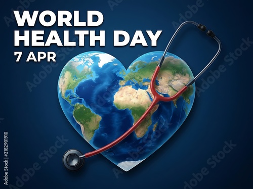 Creative world health day concept with globe shaped as heart and stethoscope illustration