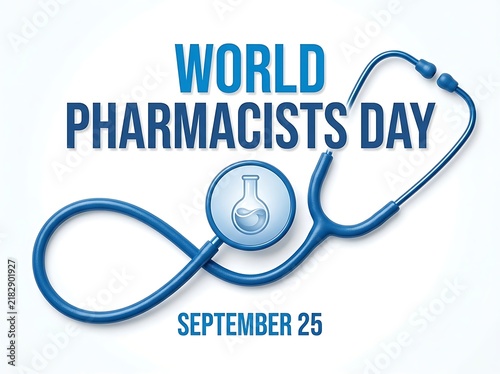 Creative world pharmacists day celebration design with stethoscope and medicine icon illustration