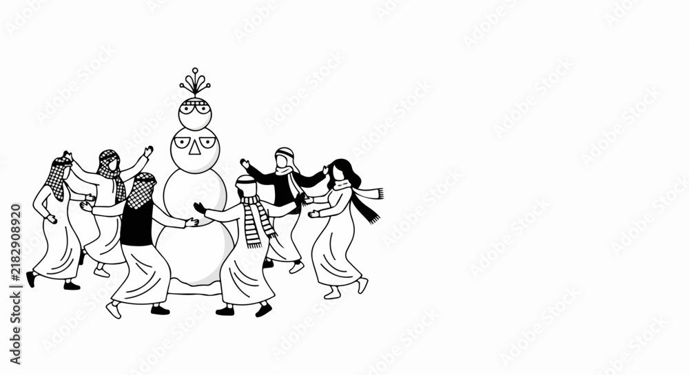 Fototapeta premium People dancing around tower vector illustration.