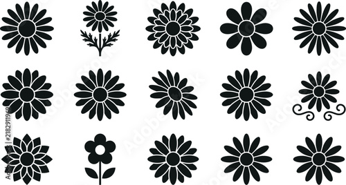 Colorful flower icons vector set botanical illustrations for spring and summer designs