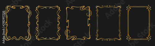 Golden Art Nouveau frame decorative old set. luxury opulent graphic decorative filigree, rich baroque scroll and elegant vintage frames for premium certificate wedding invitation and menu illustration