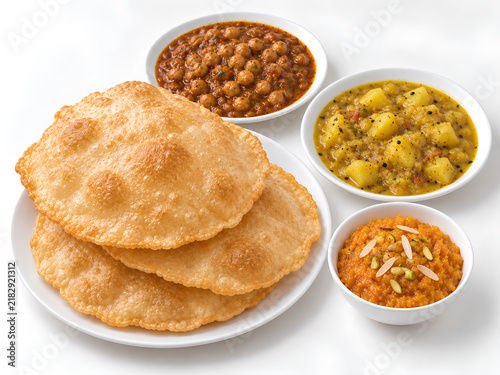 Pakistani Halwa Puri Breakfast with Chana and Aloo Tarkari
