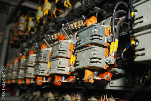 Obraz na płótnie Electrical components inside a locomotive.