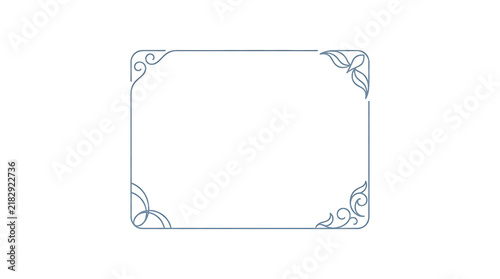 Elegant blue decorative rectangular frame with ornate corners for invitations isolated on transparent background
