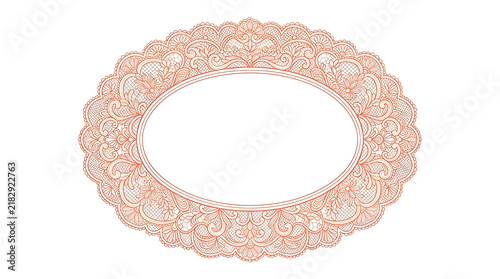 Elegant oval rose gold decorative frame with intricate filigree patterns isolated on transparent background