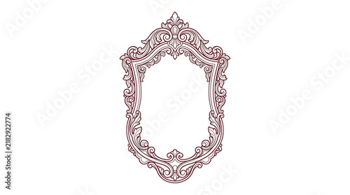 Elegant dark red vintage ornamental frame with intricate floral patterns isolated on transparent background