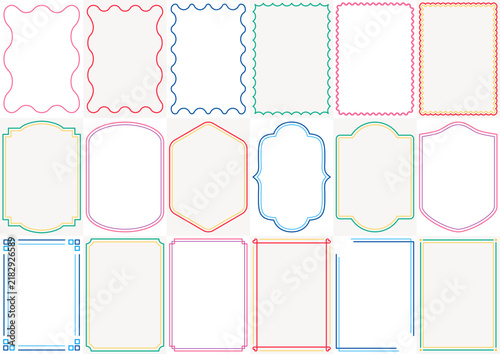 Colorful frames set. Border decoration collection of vibrant vector frames for text. Wavy, double line, and  decorative blank templates for quotes, labels, and graphic accents.