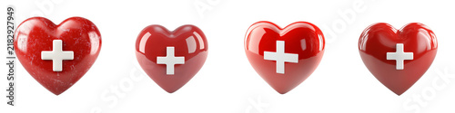 Four Red Hearts with White Crosses, Isolated on Transparent Background, Swiss Theme, Patriotism, Love Switzerland, Red, Heart, Cross, Flag, Isolated, Transparent