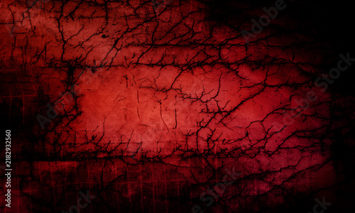 Red Cracked Grunge Texture Background With Dark Veins And Distressed Vintage Surface