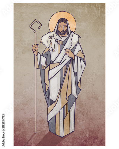 Cuadro en lienzo Jesus the Good Shepherd carrying lamb