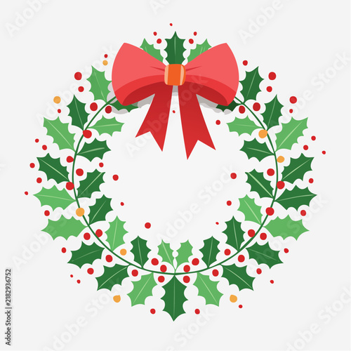 Obraz na płótnie クリスマスリースとヒイラギのシンプルなベクターイラスト