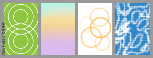 Set of 4 modern abstract backgrounds featuring geometric circles, soft pastel gradients, blurred shapes, and halftone patterns. Ideal for posters, flyers, cover templates, and creative graphic design 