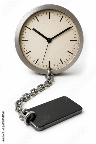 Obraz na płótnie Phone Chained to Clock
