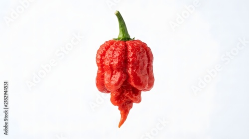 Single Red Superhot Chili Pepper Isolated on White Background