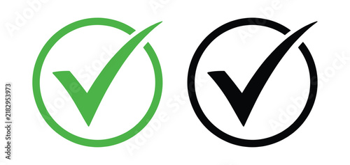 Bild auf Leinwand Two check mark icons one green and one black inside circles isolated on white ba