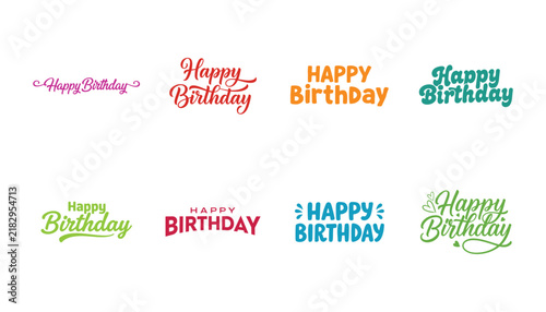 Photography Colorful happy birthday typography designs Set for greeting card