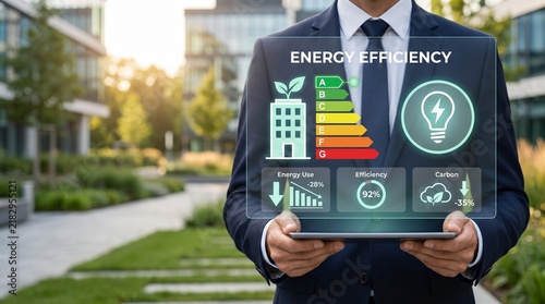Plakat w ramie Energy Efficiency Management Dashboard for Sustainable Business Building Performance and Carbon Reduction Strategy