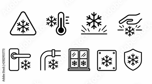 Freezing weather and frost protection line icons.
