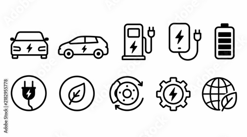 Green technology and electric car innovation icon set.