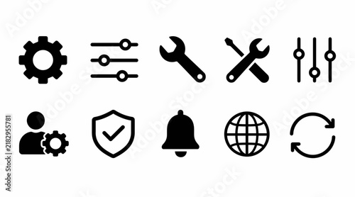 Interface settings and technical service icons.