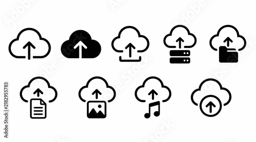 Media and file upload cloud storage icons set.