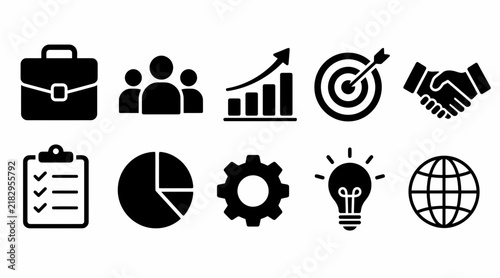 Modern business startup and collaboration icons.