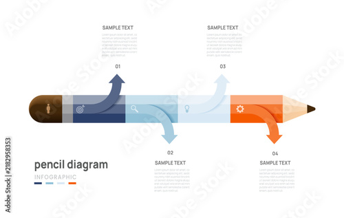Pencil Timeline Infographic with 4 Steps. Education and Learning Diagram Template Vector