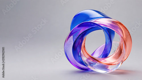 Abstract glass sculpture with exclusive insignia illustrations in vivid blue and pink