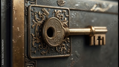 Fototapeta Ornate key in a dark safe